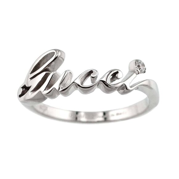 GUCCI Logo Diamond Ring18K K18 WG White Gold 750 size8 4.5(US) 90265503